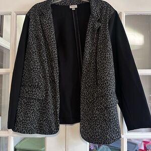 Avenue Black and Gray Blazer with Animal Print Design